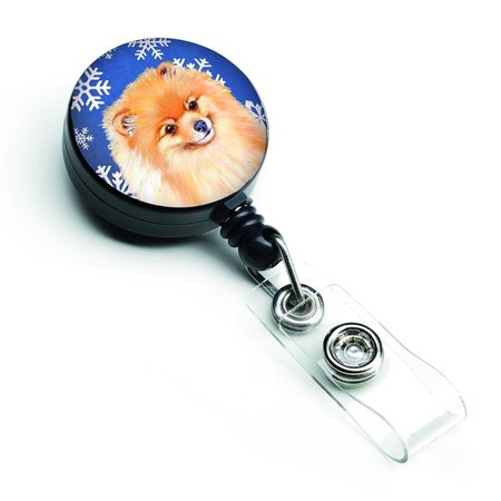 CAROLINES TREASURES Pomeranian Winter Snowflakes Holiday Retractable Badge Reel LH9305BR